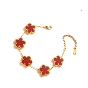 Red Clover Bracelet 18K Gold‎ Plated Chain Women's Jewelry NWOT
